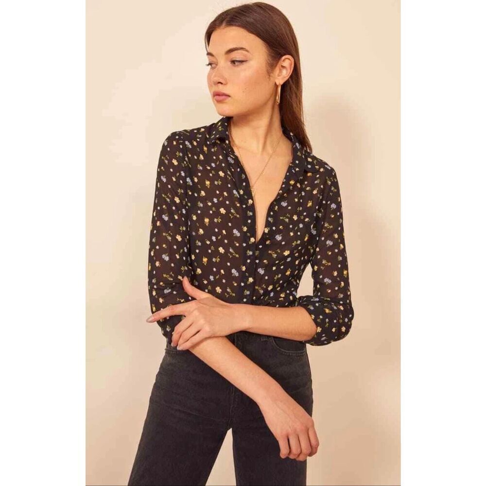 REFORMATION VIOLET BLOUSE LANSKY FLORAL PRINT TOP